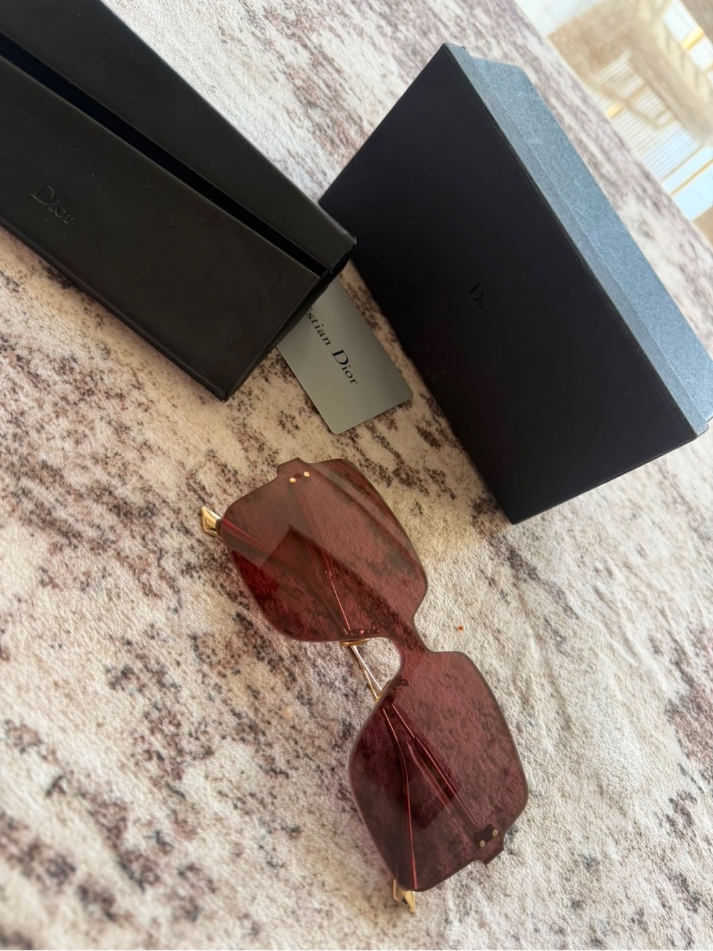 Dior Burgundy Rimless Sunglasses with Gold Temples